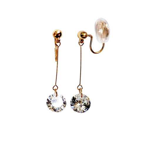 Dangle Gold Cubic Zirconia Crystal CZ Spiral Clip On Earrings