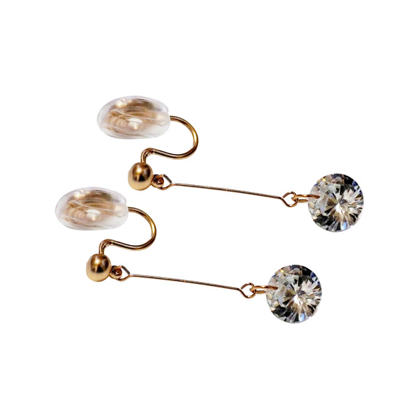 Dangle Gold Cubic Zirconia Crystal CZ Spiral Clip On Earrings