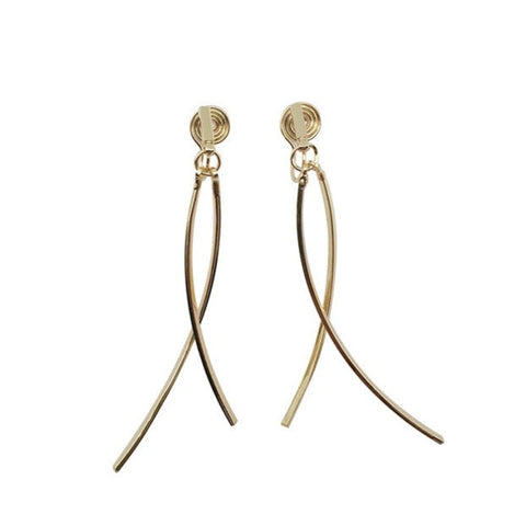 dangle gold waved bar spiral clip on earrings