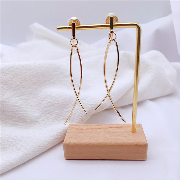 Dangle Gold Double Curved Bar Spiral Clip On Earrings