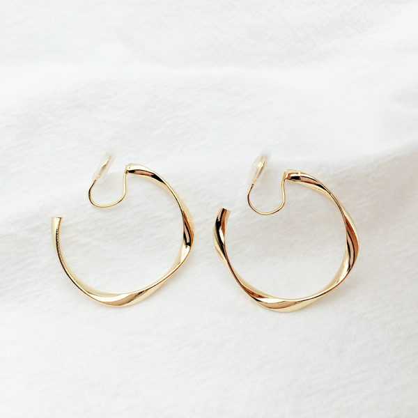 Gold 35mm Twisted Hoop Clip Angle Adjustable Spiral Clip On Earrings