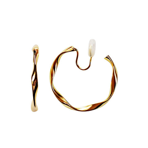 Gold 35mm Twisted Hoop Clip Angle Adjustable Spiral Clip On Earrings