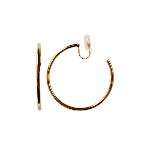 Gold 40mm Hoop Clip Angle Adjustable Spiral Clip On Earrings