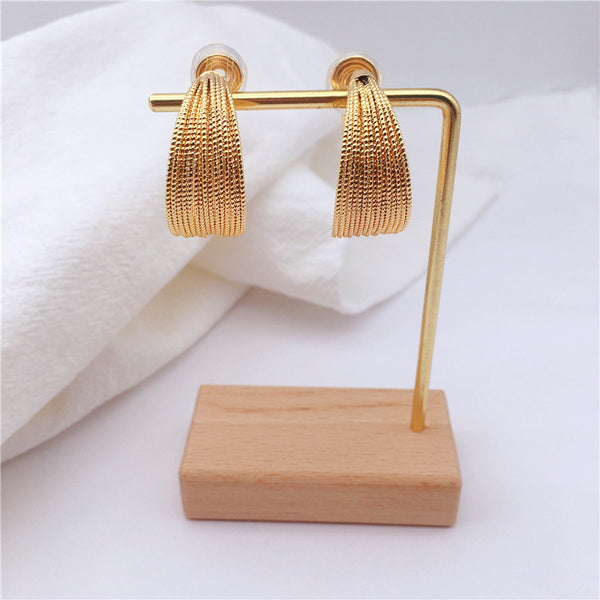 Gold Big Mesh Spiral Clip Hoop On Earrings