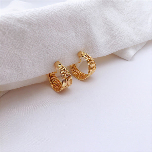 Gold Big Mesh Spiral Clip Hoop On Earrings