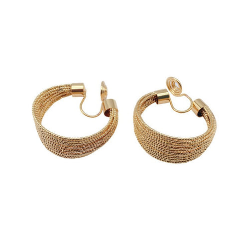 Gold Big Mesh Spiral Clip Hoop On Earrings