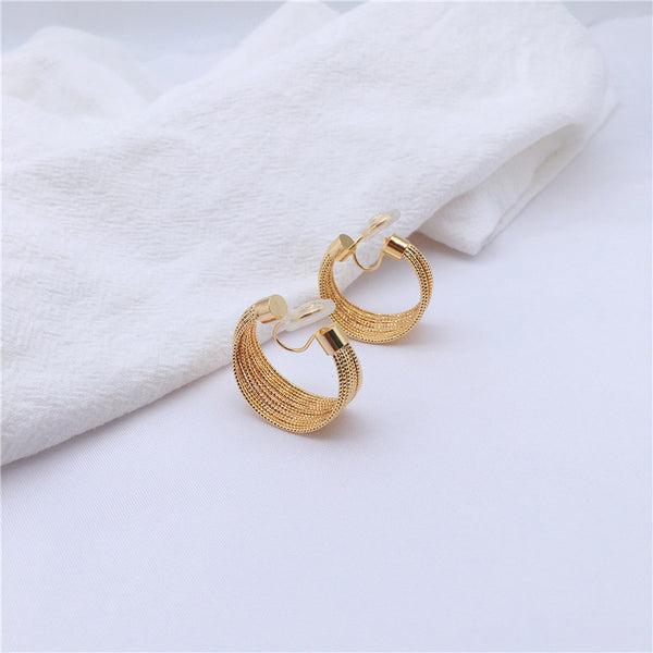 Gold Big Mesh Spiral Clip Hoop On Earrings