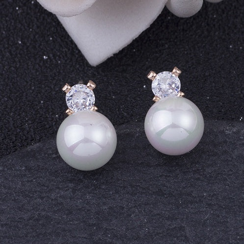 Gold Crystal Cubic Zirconia White Shell Pearl Bridal Wedding Clip Angle Adjustable Spiral Clip On Earrings