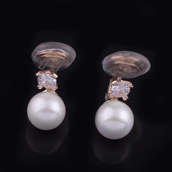 Gold Crystal Cubic Zirconia White Shell Pearl Bridal Wedding Clip Angle Adjustable Spiral Clip On Earrings