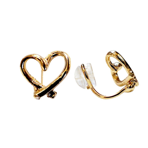 Gold Open Heart Silicon Pad Back Clip On Earrings