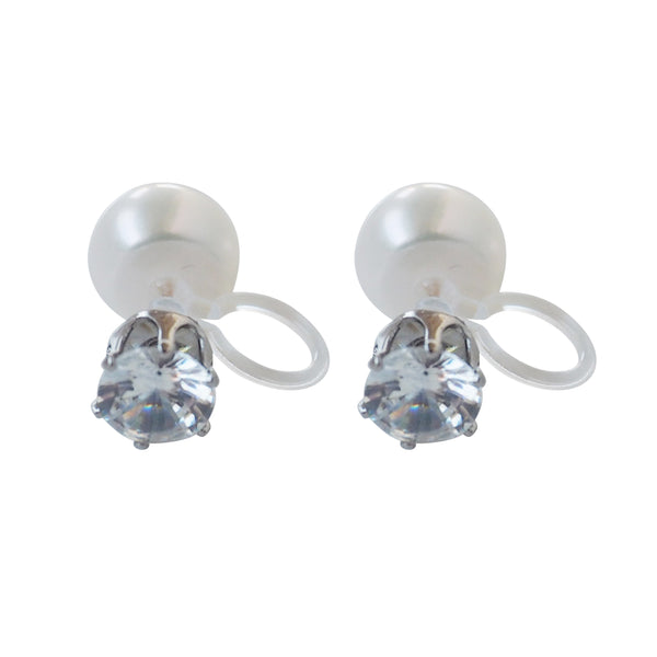 Silver Double Sided Freshwater Pearl Invisible Clip On Earrings