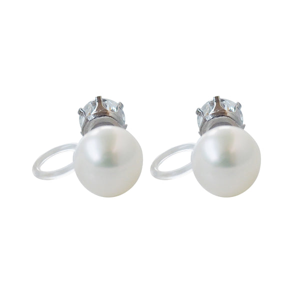 Silver Double Sided Freshwater Pearl Invisible Clip On Earrings