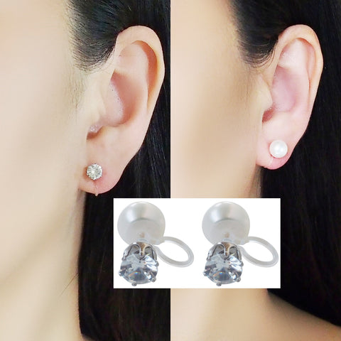 Silver Double Sided Freshwater Pearl Invisible Clip On Earrings