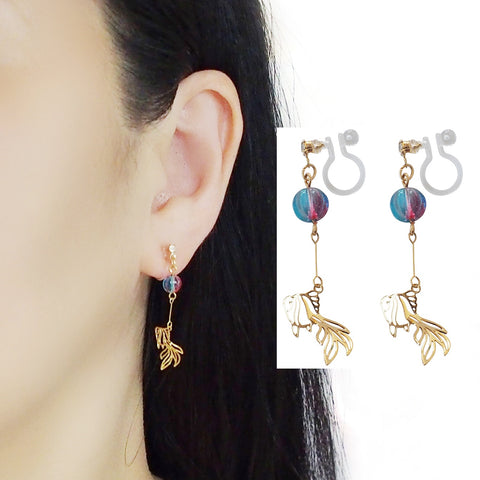 Dangle Golden Fish Invisible Clip On Earrings