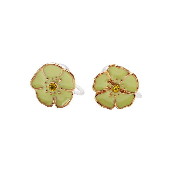 Double-Sided Green Flower and Pearl Invisible Clip On Earrings