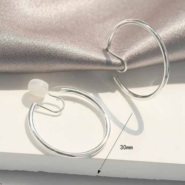 Silver 30mm Hoop Clip Angle Adjustable Spiral Clip On Earrings