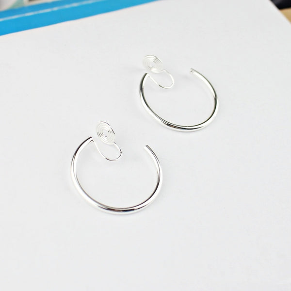 Silver 30mm Hoop Clip Angle Adjustable Spiral Clip On Earrings
