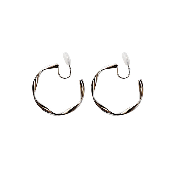 Silver 35mm Twisted Hoop Clip Angle Adjustable Invisible Spiral Clip On Earrings