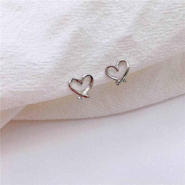 Silver Open Heart  Silicon Pad Back Clip On Earrings