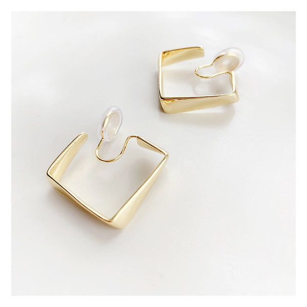 Square Geometric Spiral Clip On Hoop Earrings