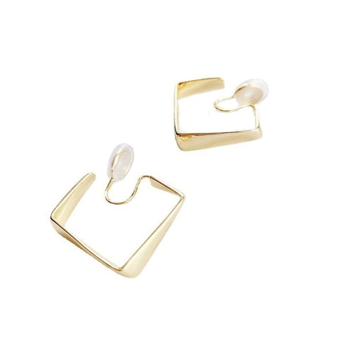 Square Geometric Spiral Clip On Hoop Earrings