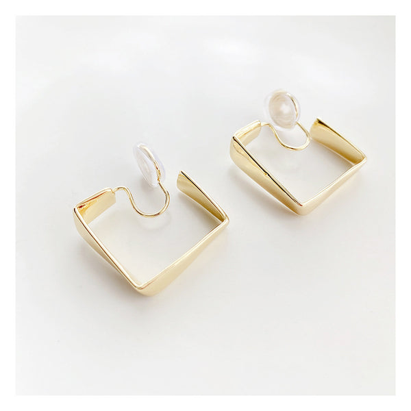 Square Geometric Spiral Clip On Hoop Earrings