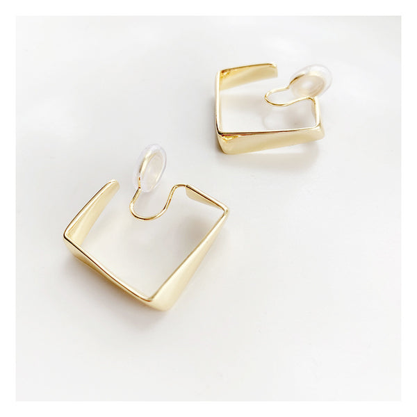 Square Geometric Spiral Clip On Hoop Earrings