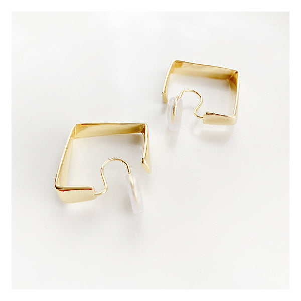 Square Geometric Spiral Clip On Hoop Earrings