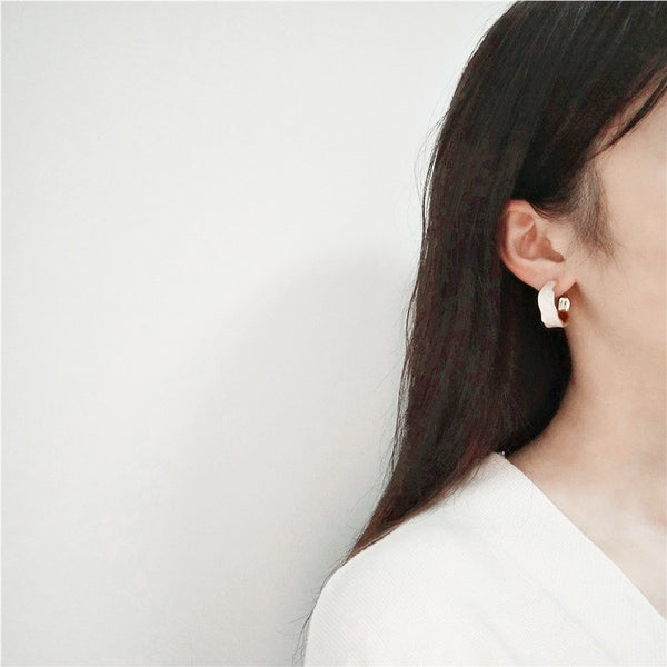 White Enamel Spiral Clip On Hoop Earrings