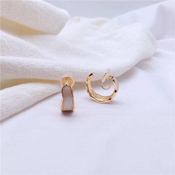 White Enamel Spiral Clip On Hoop Earrings