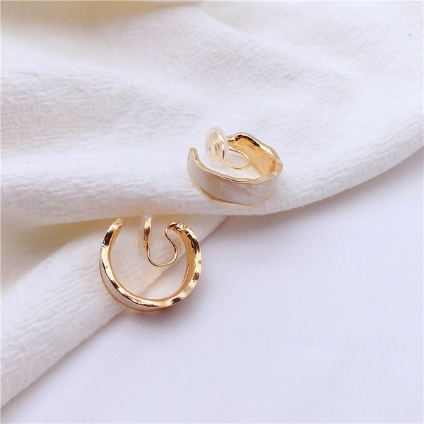 White Enamel Spiral Clip On Hoop Earrings