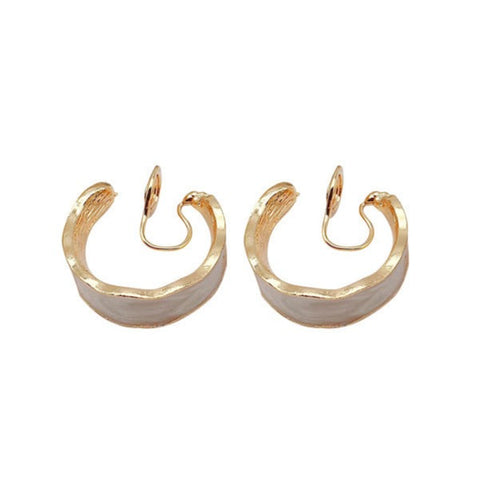 White Enamel Spiral Clip On Hoop Earrings
