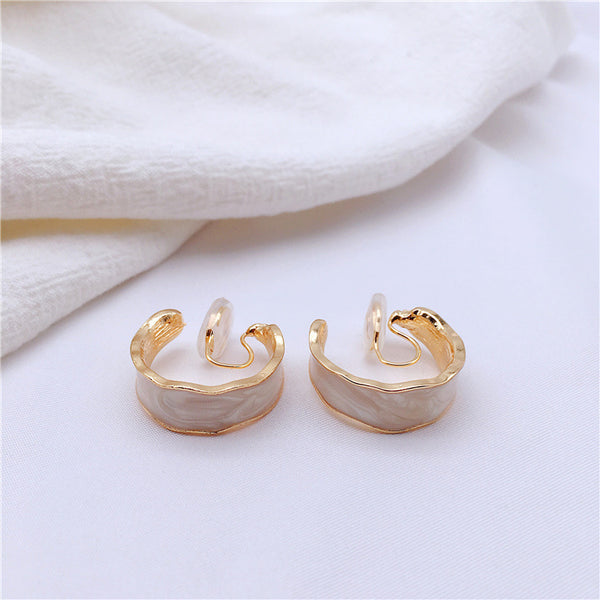 White Enamel Spiral Clip On Hoop Earrings
