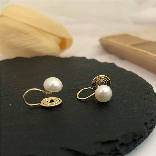 White Pearl Spiral Clip On Stud Earrings