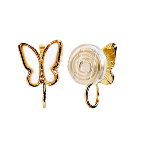 White Shell Butterfly  Spiral Clip On Earrings