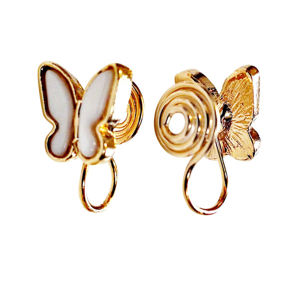 White Shell Butterfly  Spiral Clip On Earrings