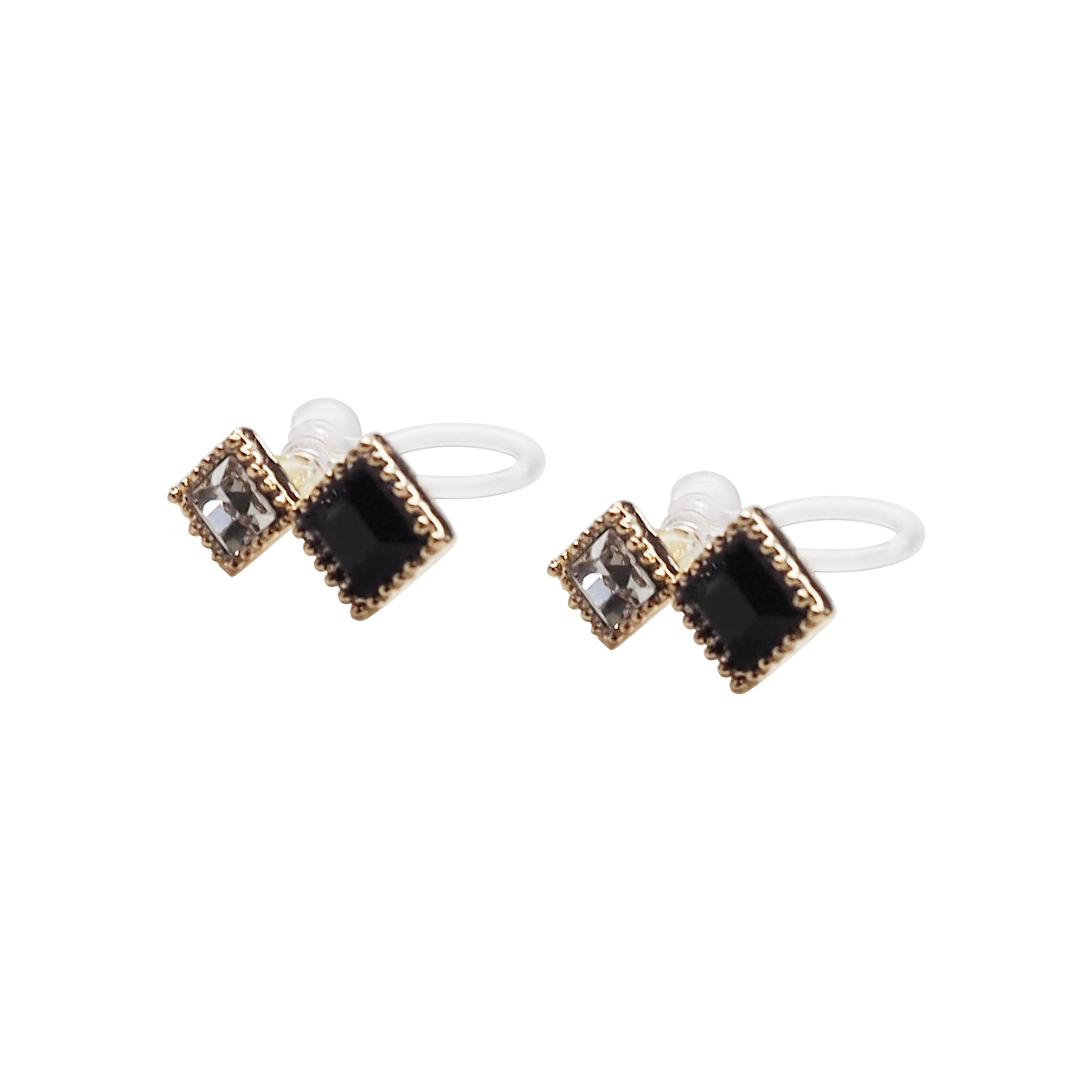 【BLACKPURPLE】[BLACKLABEL] Mystic Square Crystal Earring Comfortable_Black_Swarovski_Cr