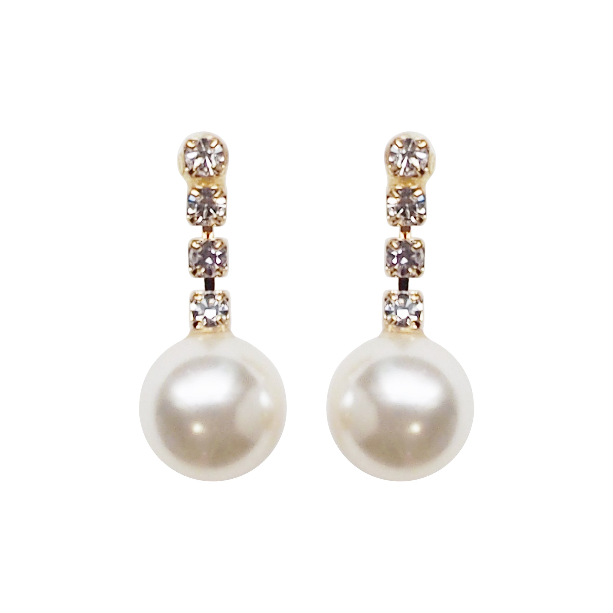 Dangle White Pearl & Crystal Invisible Clip On Earrings (Gold tone) - Miyabi Grace