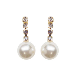 Dangle White Pearl & Crystal Invisible Clip On Earrings (Gold tone) - Miyabi Grace