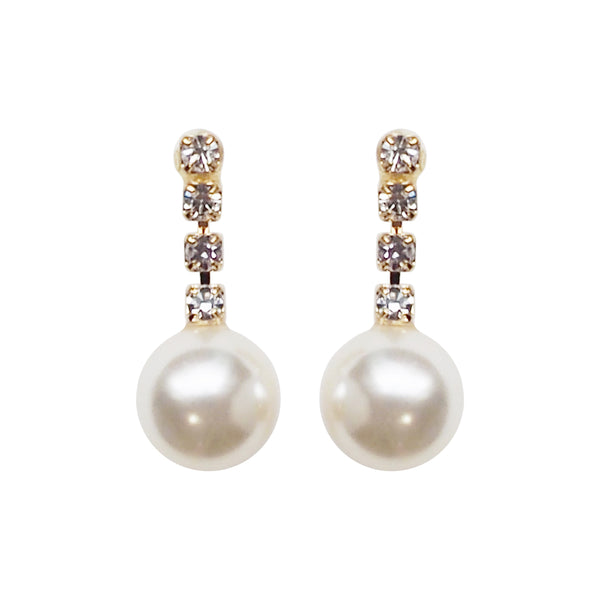 Dangle White Pearl & Crystal Invisible Clip On Earrings (Gold tone) - Miyabi Grace