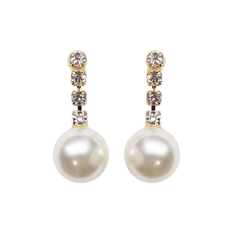 Dangle White Pearl & Crystal Invisible Clip On Earrings (Gold tone) - Miyabi Grace