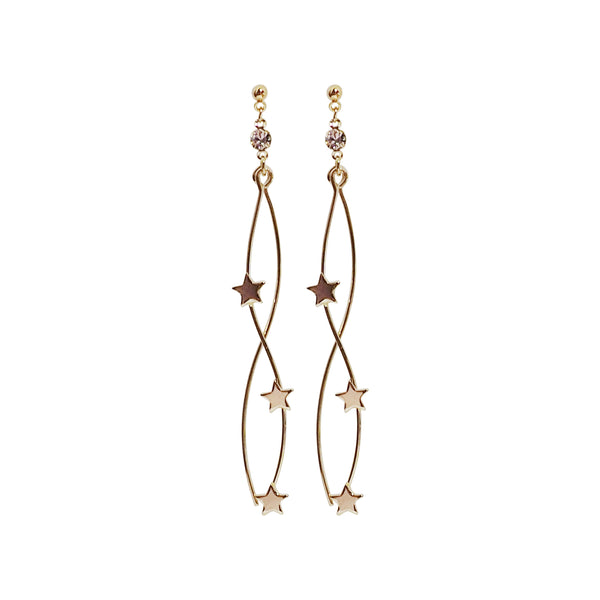 Gold star wave bar dangle invisible clip on earrings - Miyabi Grace
