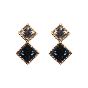 Square Navy Blue & Clear Swarovski Crystal Invisible Clip On Stud Earrings - Miyabi Grace