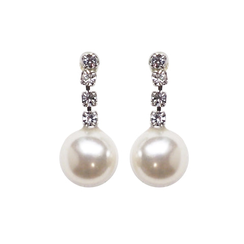 Dangle White Pearl & Crystal Invisible Clip On Earrings (Silver tone) - Miyabi Grace