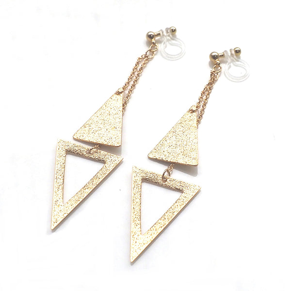 Metallic gold double triangle invisible clip on earrings - Miyabi Grace