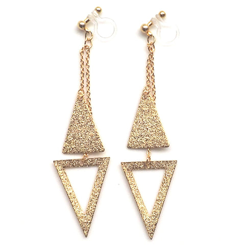 Metallic gold double triangle invisible clip on earrings - Miyabi Grace