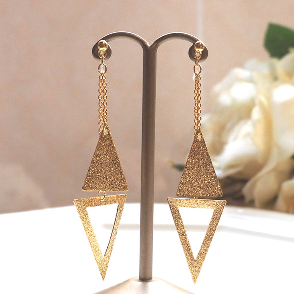 Metallic gold double triangle invisible clip on earrings - Miyabi Grace