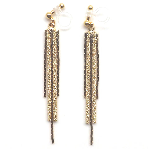 Long gold metallic chain invisible clip on earrings - Miyabi Grace