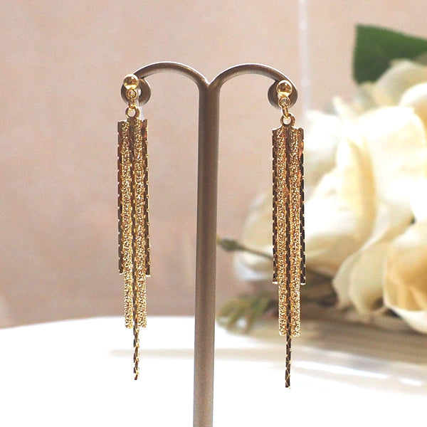 Long gold metallic chain invisible clip on earrings - Miyabi Grace