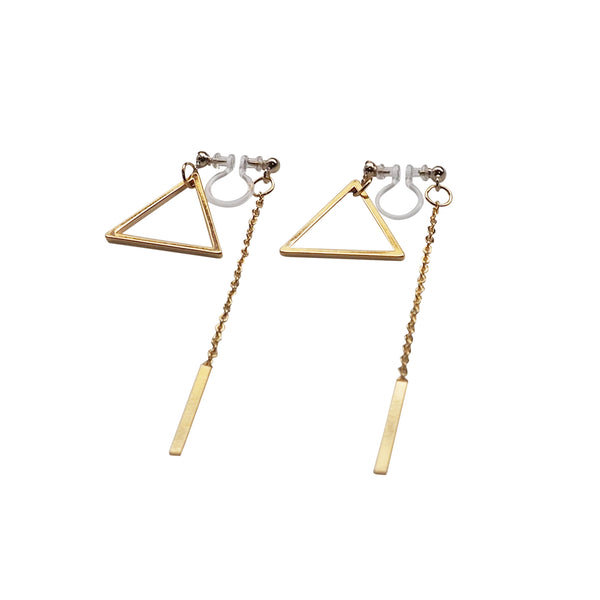 Gold Double-Sided Triangle and Bar Invisible Clip On Earrings - Miyabi Grace